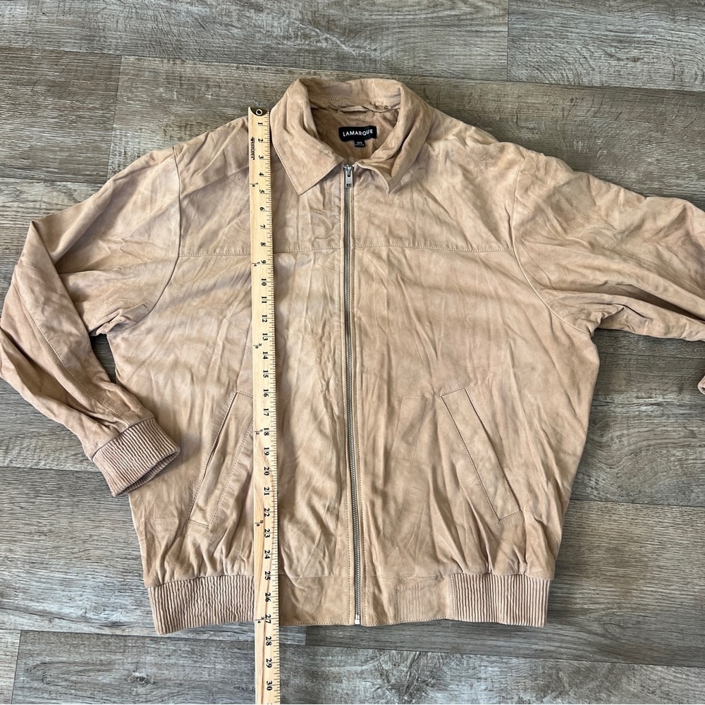 LaMarque Caden Suede Oversized Bomber Jacket Goatskin in “Sand” Tan - Picture 9 of 12